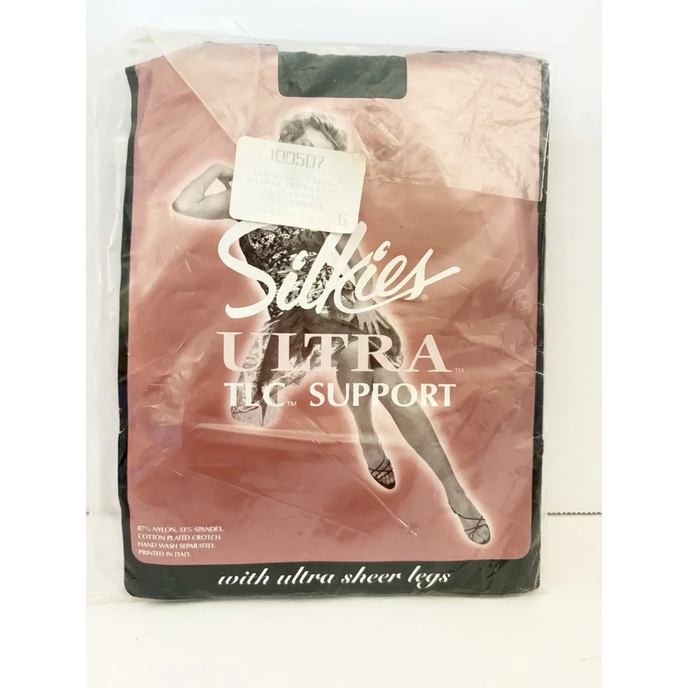 Vntg Silkies Ultra TLC Support Navy Blue Ultra Sheer Legs ITALY , SZ Queen XL